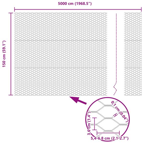 Grote foto vidaxl hexagon hek grijs 1 5x50 m staal tuin en terras hekken en schuttingen