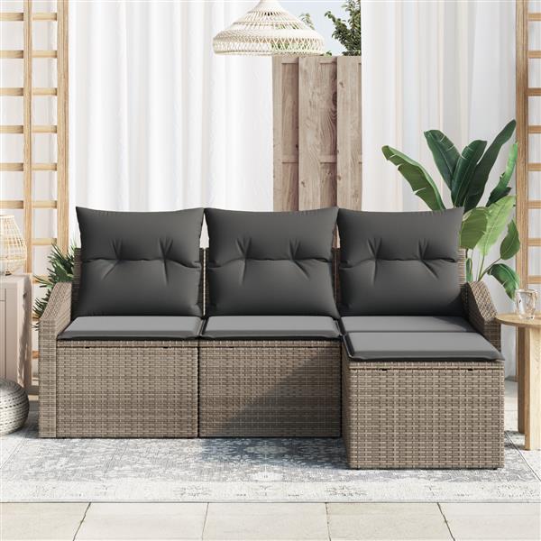 Grote foto vidaxl 4 delige tuinbankset met kussens grijs poly rattan tuin en terras tuinmeubelen