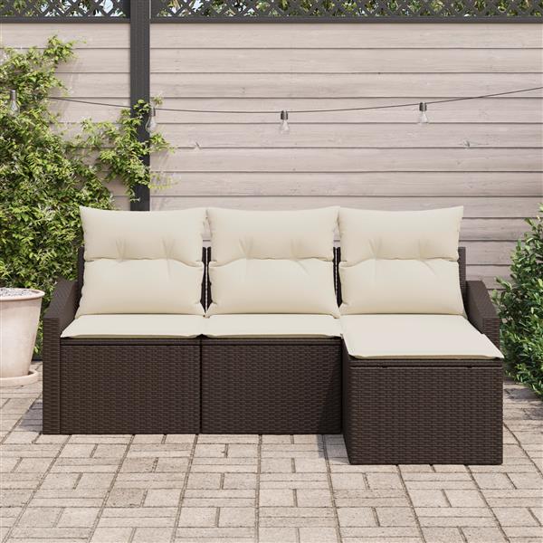 Grote foto vidaxl 4 delige tuinset met kussens in bruin poly rattan tuin en terras tuinmeubelen