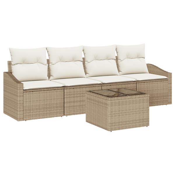 Grote foto vidaxl 5 delige tuinset met kussens beige poly rattan tuin en terras tuinmeubelen