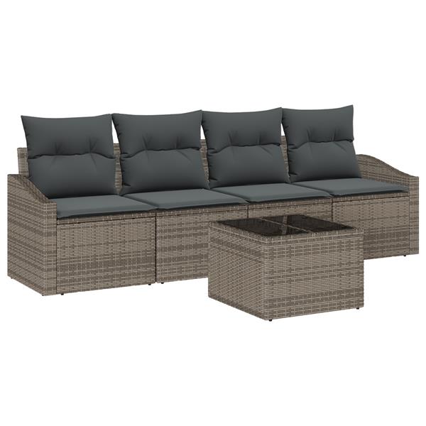 Grote foto vidaxl 5 delige tuinset met kussens grijs poly rattan tuin en terras tuinmeubelen