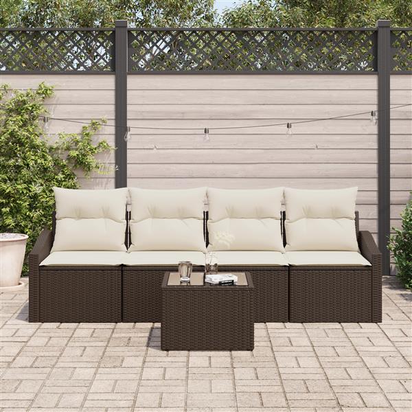 Grote foto vidaxl 5 delige tuin eettafelset met kussens bruin poly rattan tuin en terras tuinmeubelen