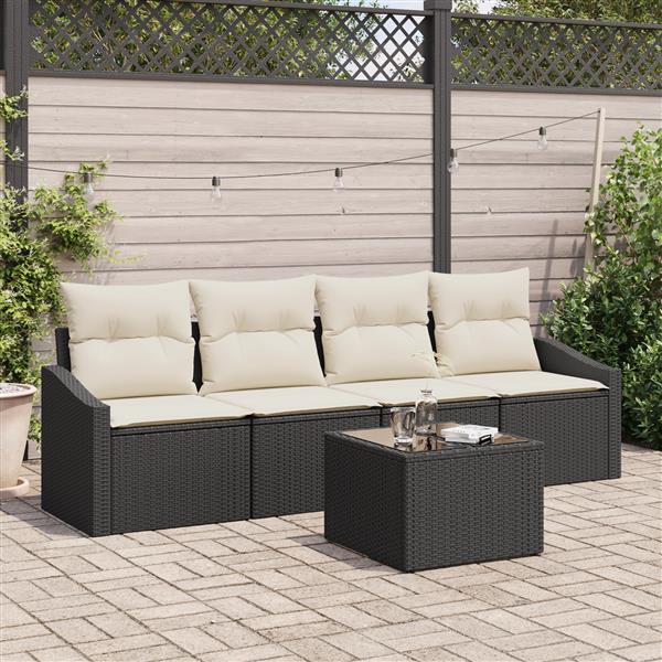 Grote foto vidaxl 5 delige tuinset met kussens zwart poly rattan tuin en terras tuinmeubelen