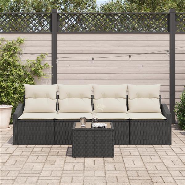 Grote foto vidaxl 5 delige tuinset met kussens zwart poly rattan tuin en terras tuinmeubelen
