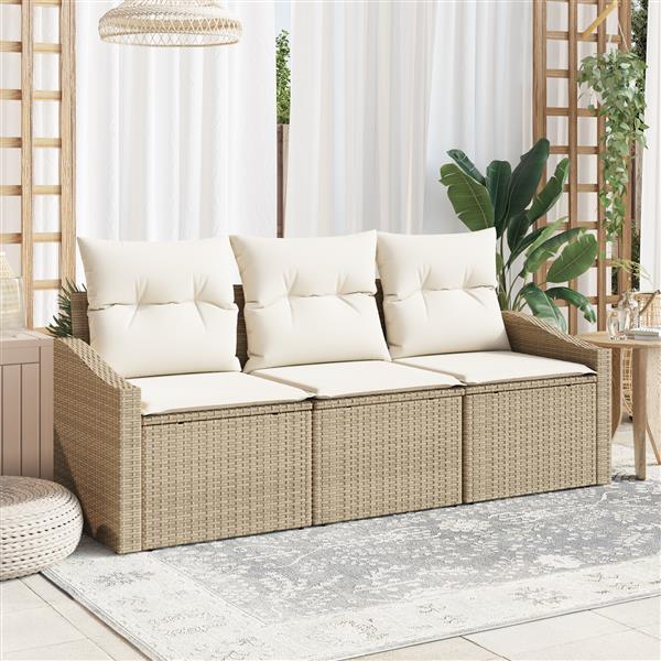 Grote foto vidaxl 3 delige tuinset met kussens poly rattan beige tuin en terras tuinmeubelen