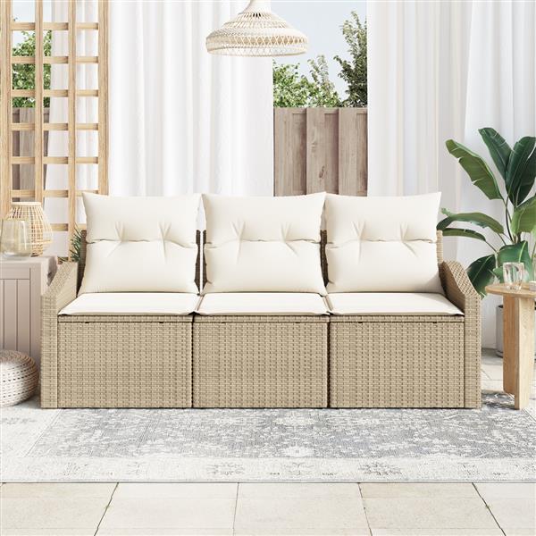 Grote foto vidaxl 3 delige tuinset met kussens poly rattan beige tuin en terras tuinmeubelen