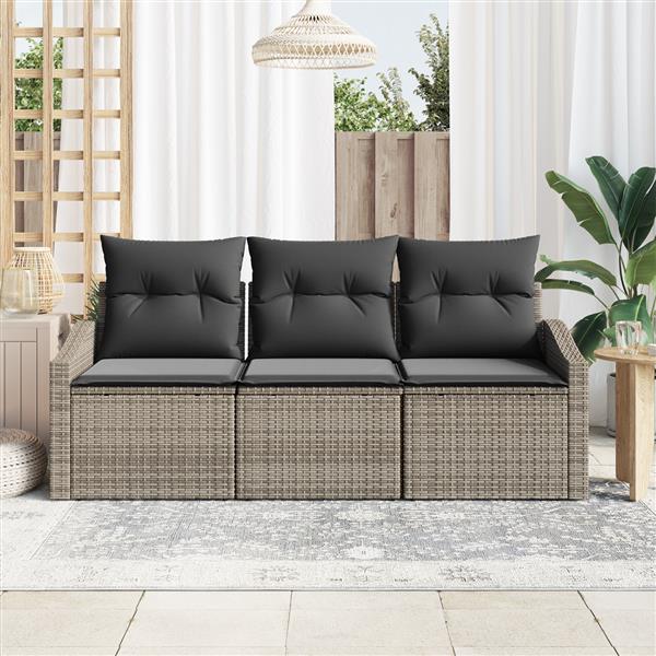 Grote foto vidaxl 3 delige tuinset met kussens poly rattan grijs tuin en terras tuinmeubelen
