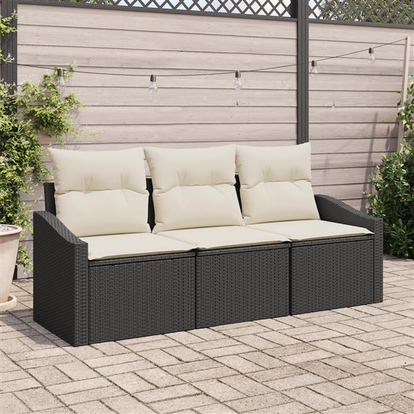 Grote foto vidaxl 3 delige tuinset met kussens poly rattan zwart tuin en terras tuinmeubelen