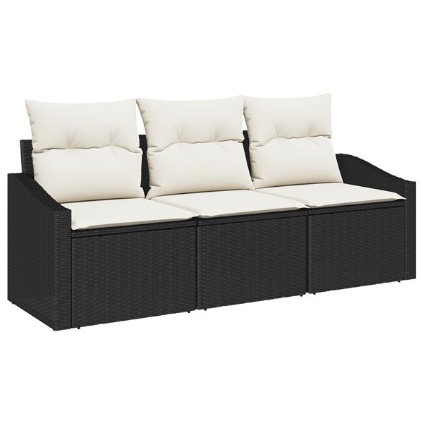 Grote foto vidaxl 3 delige tuinset met kussens poly rattan zwart tuin en terras tuinmeubelen