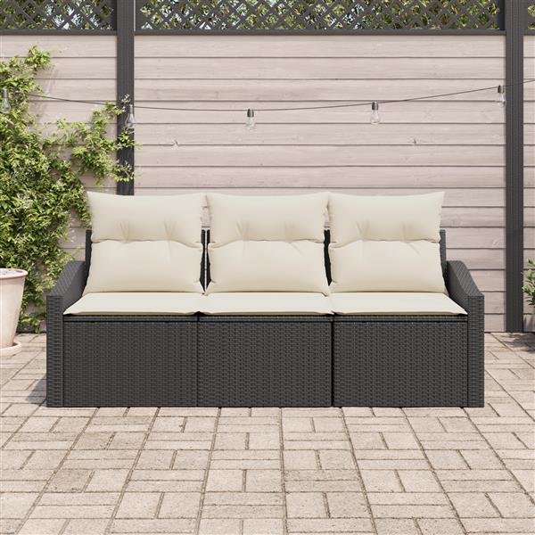 Grote foto vidaxl 3 delige tuinset met kussens poly rattan zwart tuin en terras tuinmeubelen