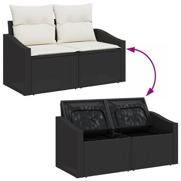 Grote foto vidaxl 3 delige tuinset met kussens poly rattan zwart tuin en terras tuinmeubelen