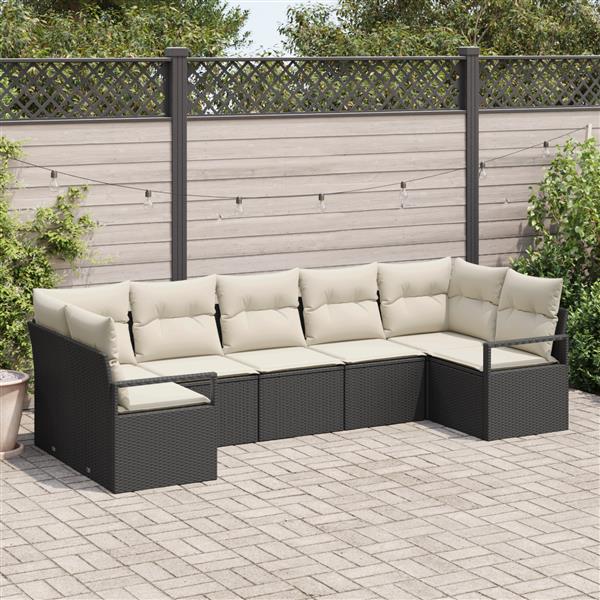 Grote foto vidaxl 7 delige tuinbankenset met kussens poly rattan zwart tuin en terras tuinmeubelen