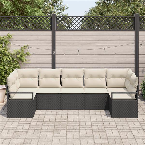Grote foto vidaxl 7 delige tuinbankenset met kussens poly rattan zwart tuin en terras tuinmeubelen