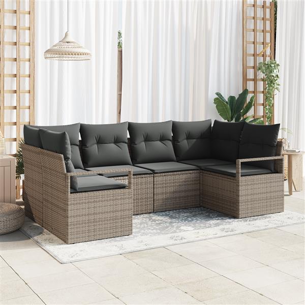 Grote foto vidaxl 6 delige tuinbankenset met kussens poly rattan grijs tuin en terras tuinmeubelen