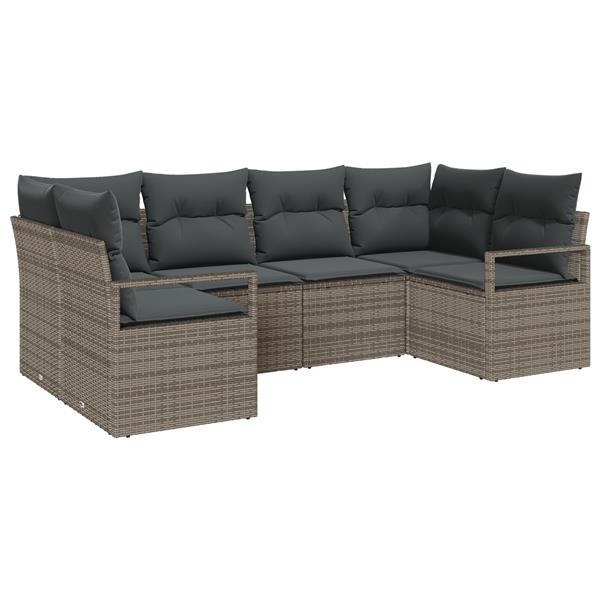 Grote foto vidaxl 6 delige tuinbankenset met kussens poly rattan grijs tuin en terras tuinmeubelen