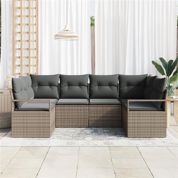 Grote foto vidaxl 6 delige tuinbankenset met kussens poly rattan grijs tuin en terras tuinmeubelen
