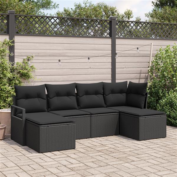 Grote foto vidaxl 6 delige tuinbankenset met kussens poly rattan zwart tuin en terras tuinmeubelen