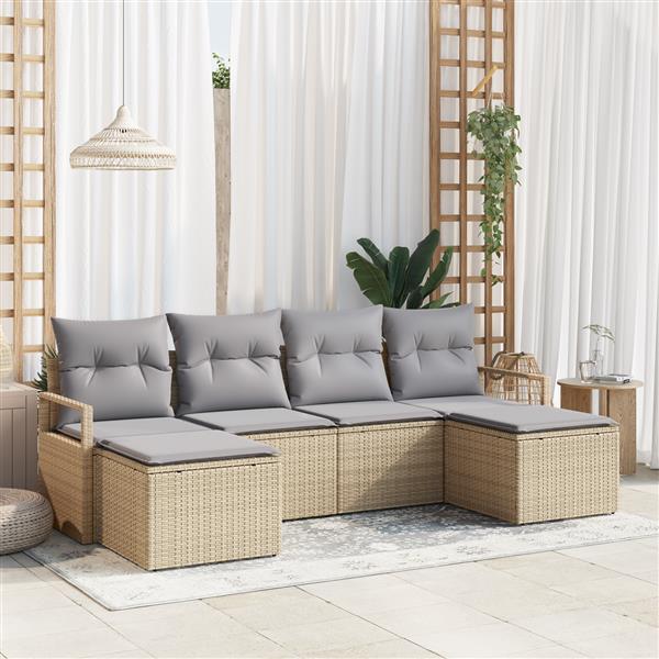 Grote foto vidaxl 6 delige tuinbankenset met kussens poly rattan beige tuin en terras tuinmeubelen