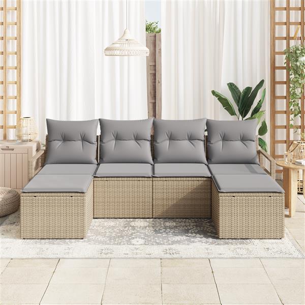 Grote foto vidaxl 6 delige tuinbankenset met kussens poly rattan beige tuin en terras tuinmeubelen