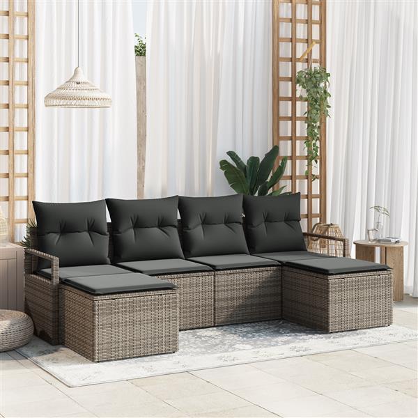 Grote foto vidaxl 6 delige tuinbankenset met kussens poly rattan grijs tuin en terras tuinmeubelen