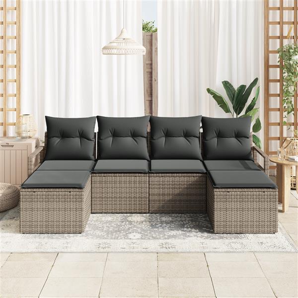 Grote foto vidaxl 6 delige tuinbankenset met kussens poly rattan grijs tuin en terras tuinmeubelen