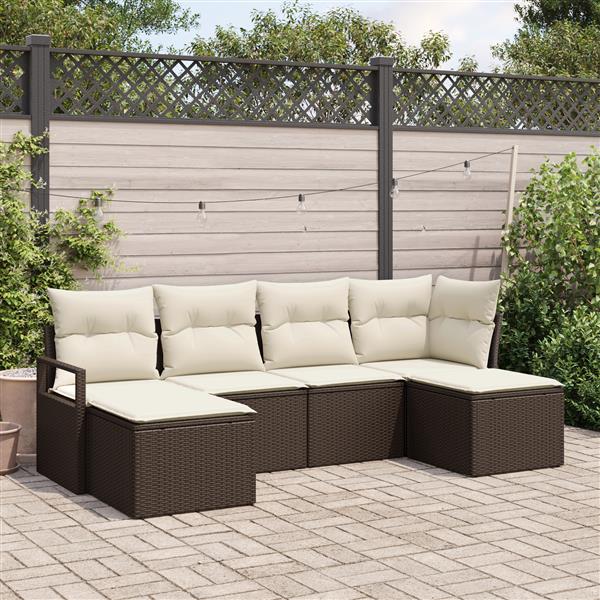 Grote foto vidaxl 6 delige tuinbankenset met kussens poly rattan bruin tuin en terras tuinmeubelen