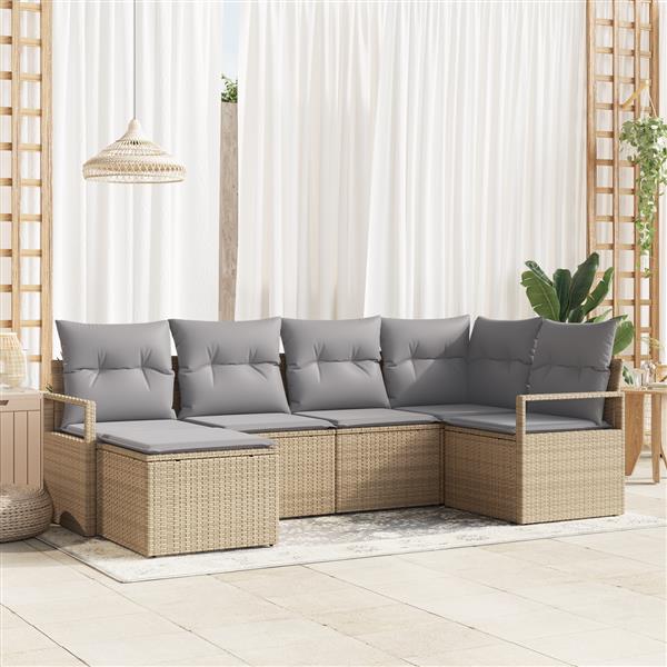 Grote foto vidaxl 6 delige tuinsofa set met kussens beige poly rattan tuin en terras tuinmeubelen