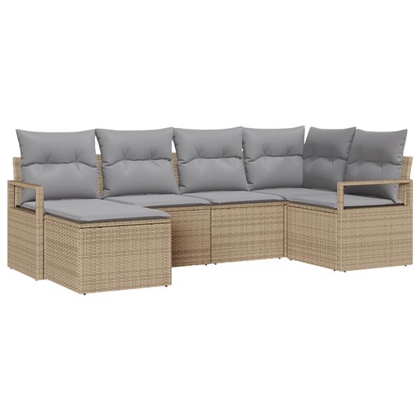 Grote foto vidaxl 6 delige tuinsofa set met kussens beige poly rattan tuin en terras tuinmeubelen