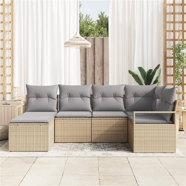 Grote foto vidaxl 6 delige tuinsofa set met kussens beige poly rattan tuin en terras tuinmeubelen