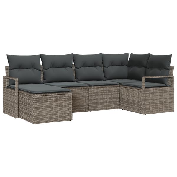 Grote foto vidaxl 6 delige tuinbankset met kussens in een grijze kleur van poly rattan tuin en terras tuinmeubelen