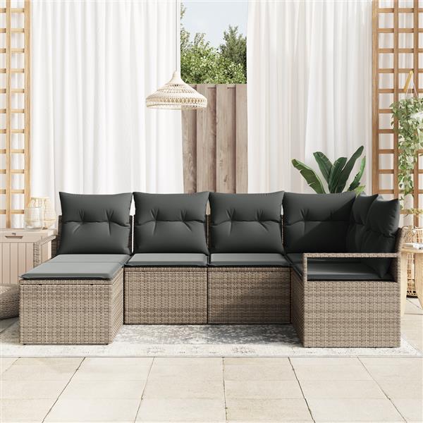 Grote foto vidaxl 6 delige tuinbankset met kussens in een grijze kleur van poly rattan tuin en terras tuinmeubelen