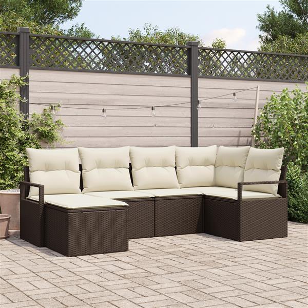 Grote foto vidaxl 6 delige tuinbankset met kussens bruin poly rattan tuin en terras tuinmeubelen