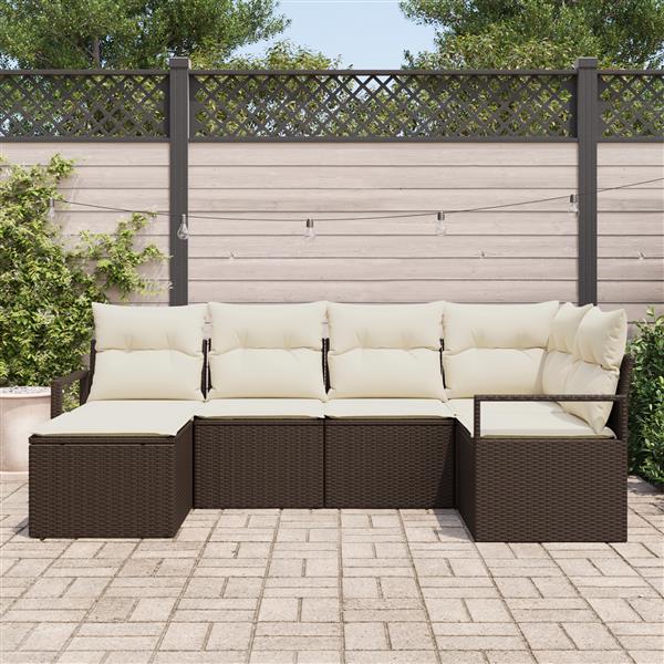 Grote foto vidaxl 6 delige tuinbankset met kussens bruin poly rattan tuin en terras tuinmeubelen