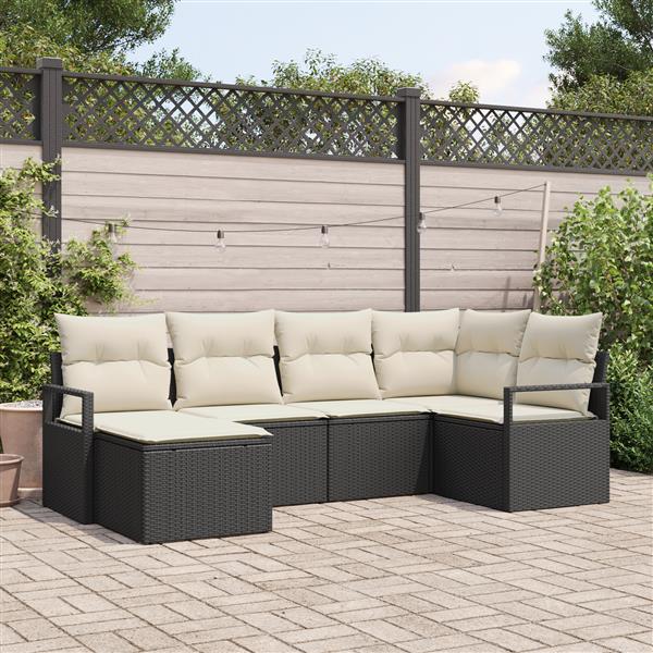 Grote foto vidaxl 6 delige tuinset met kussens in zwart poly rattan tuin en terras tuinmeubelen