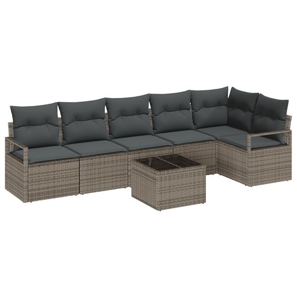 Grote foto vidaxl 6 delige tuinbankenset met kussens poly rattan zwart tuin en terras tuinmeubelen