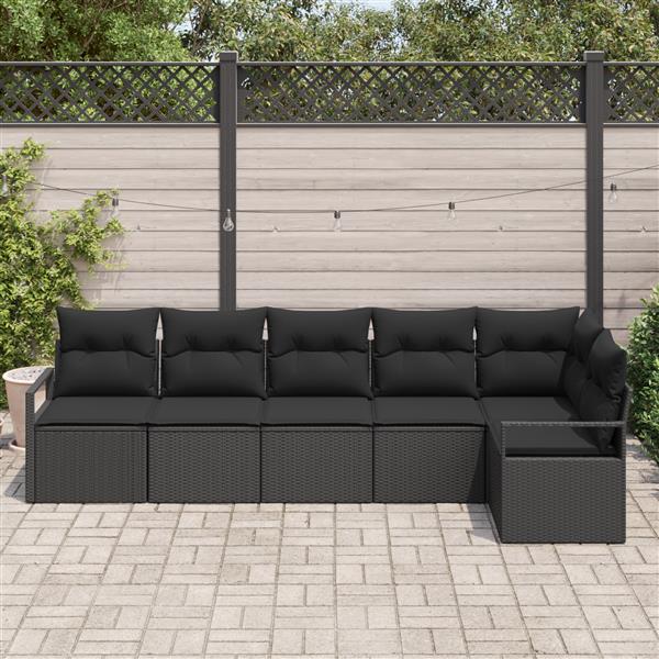 Grote foto vidaxl 6 delige tuinbankenset met kussens poly rattan zwart tuin en terras tuinmeubelen