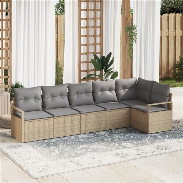 Grote foto vidaxl 6 delige tuinbankenset met kussens poly rattan beige tuin en terras tuinmeubelen