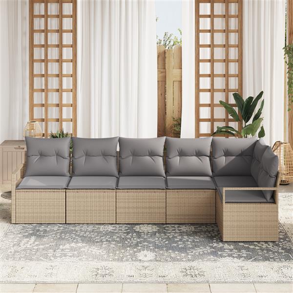 Grote foto vidaxl 6 delige tuinbankenset met kussens poly rattan beige tuin en terras tuinmeubelen