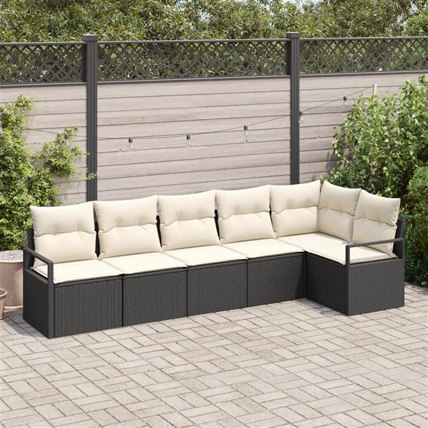 Grote foto vidaxl 6 delige tuinbankenset met kussens poly rattan zwart tuin en terras tuinmeubelen