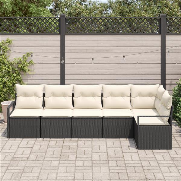 Grote foto vidaxl 6 delige tuinbankenset met kussens poly rattan zwart tuin en terras tuinmeubelen