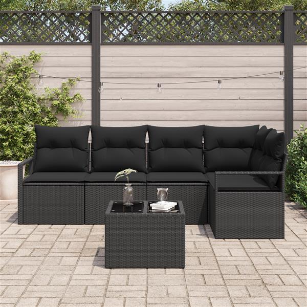 Grote foto vidaxl 6 delige tuinbank set met kussens beige poly rattan tuin en terras tuinmeubelen