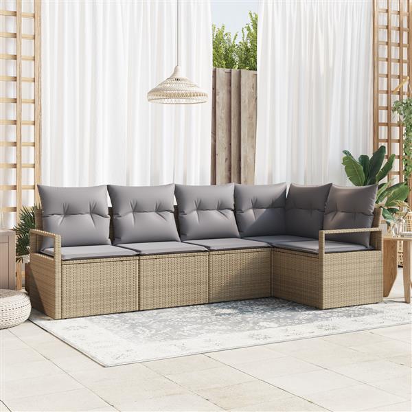 Grote foto vidaxl 5 delige tuinset met kussens in beige poly riet tuin en terras tuinmeubelen