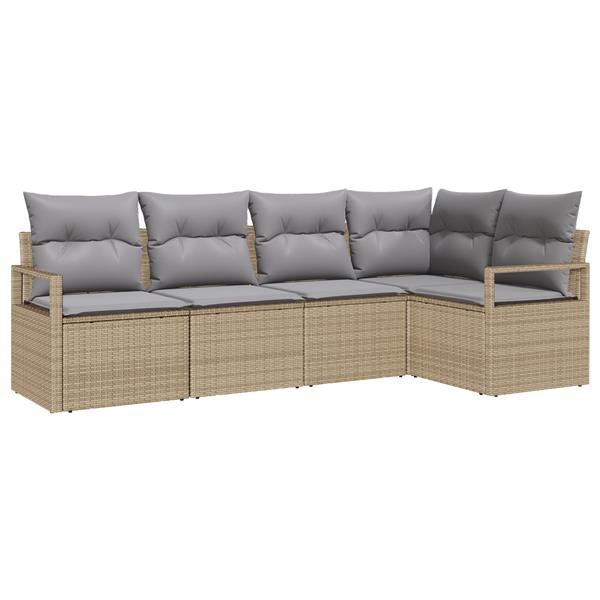 Grote foto vidaxl 5 delige tuinset met kussens in beige poly riet tuin en terras tuinmeubelen