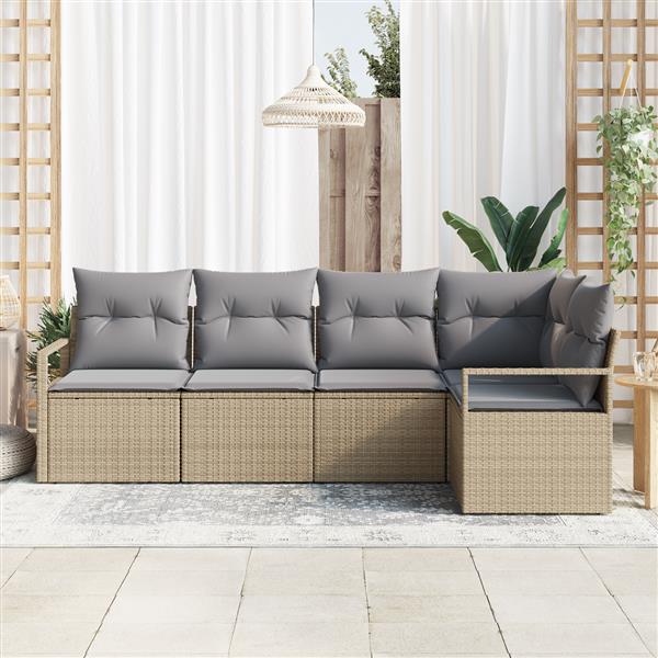 Grote foto vidaxl 5 delige tuinset met kussens in beige poly riet tuin en terras tuinmeubelen