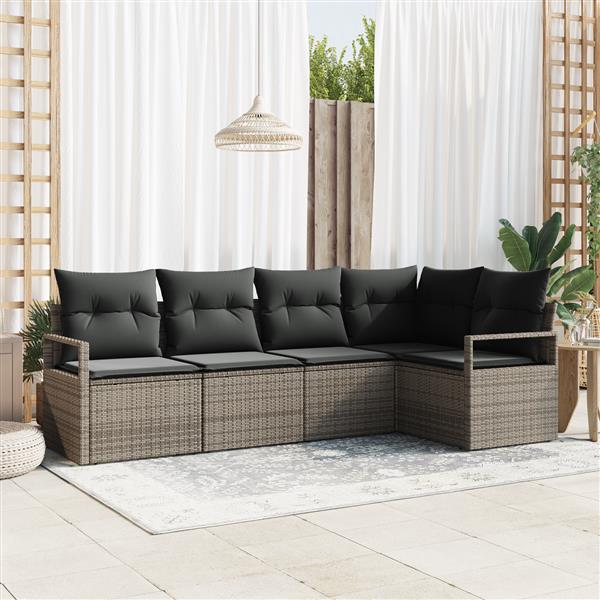 Grote foto vidaxl 5 delige tuinset met kussens van grijs poly rattan tuin en terras tuinmeubelen