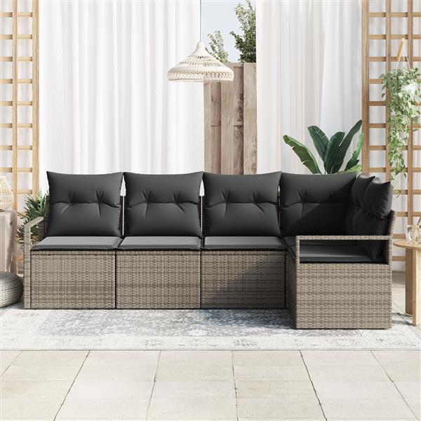 Grote foto vidaxl 5 delige tuinset met kussens van grijs poly rattan tuin en terras tuinmeubelen