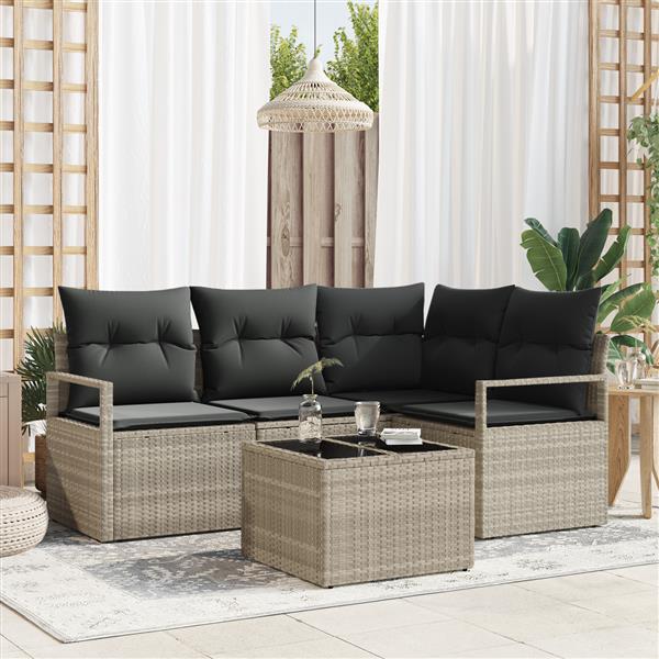 Grote foto vidaxl 5 delige tuinbankenset met kussens poly rattan grijs tuin en terras tuinmeubelen