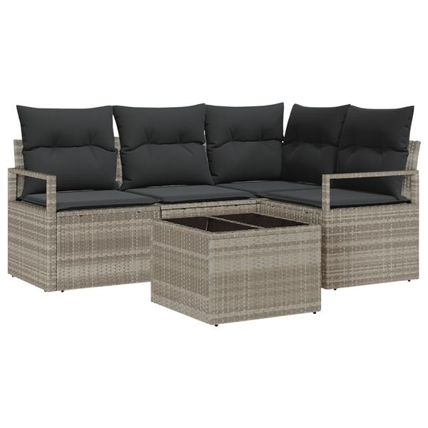 Grote foto vidaxl 5 delige tuinbankenset met kussens poly rattan grijs tuin en terras tuinmeubelen
