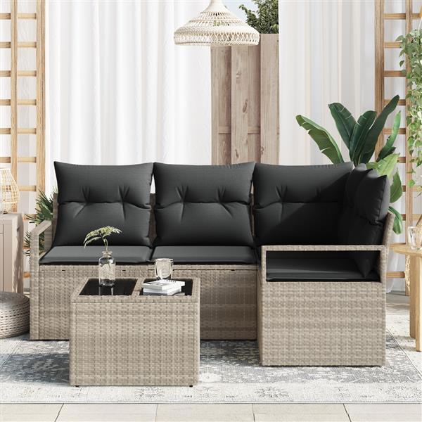Grote foto vidaxl 5 delige tuinbankenset met kussens poly rattan grijs tuin en terras tuinmeubelen