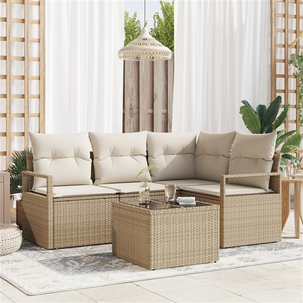 Grote foto vidaxl 5 delige tuinbankenset met kussens poly rattan bruin tuin en terras tuinmeubelen